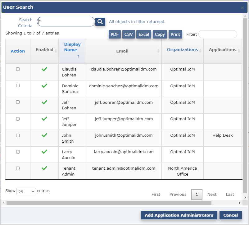 Create App Add Admin User Search