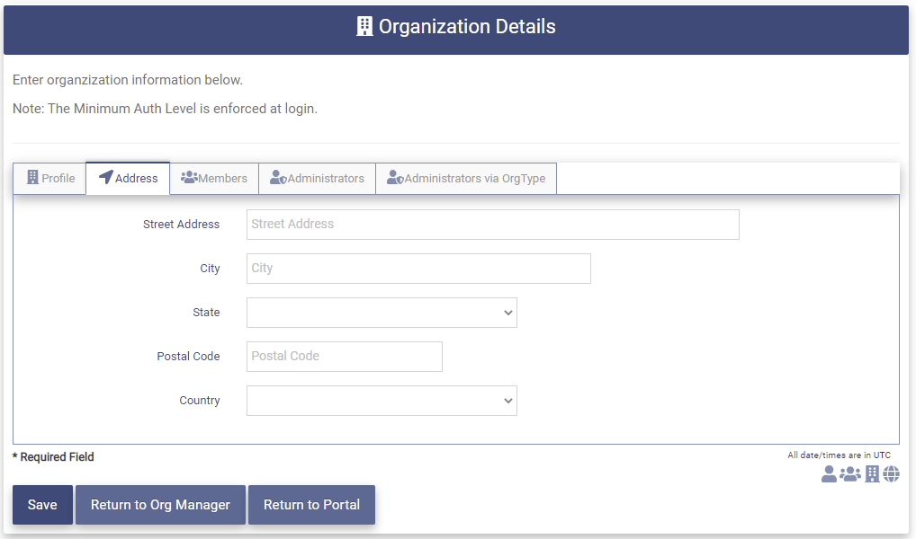Create Org Address Tab