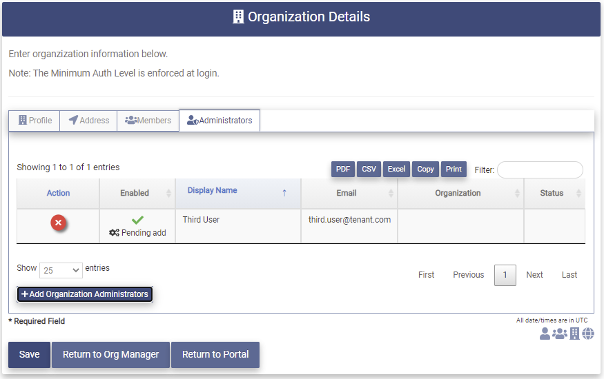 Create Org Admin Pending Add