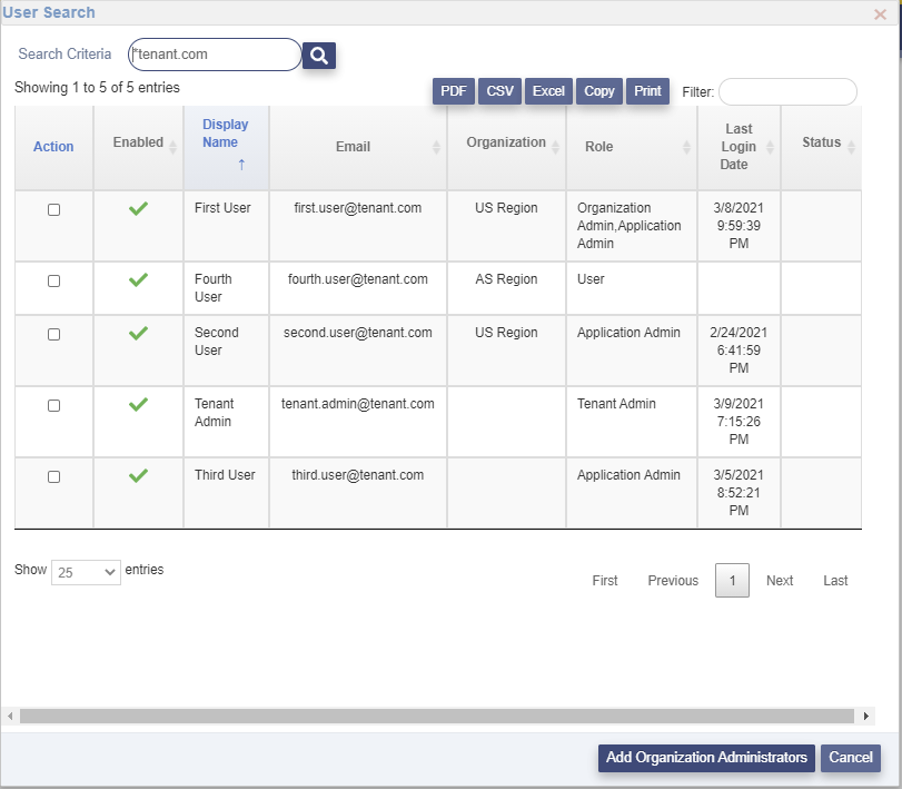 Create Org Admin Search