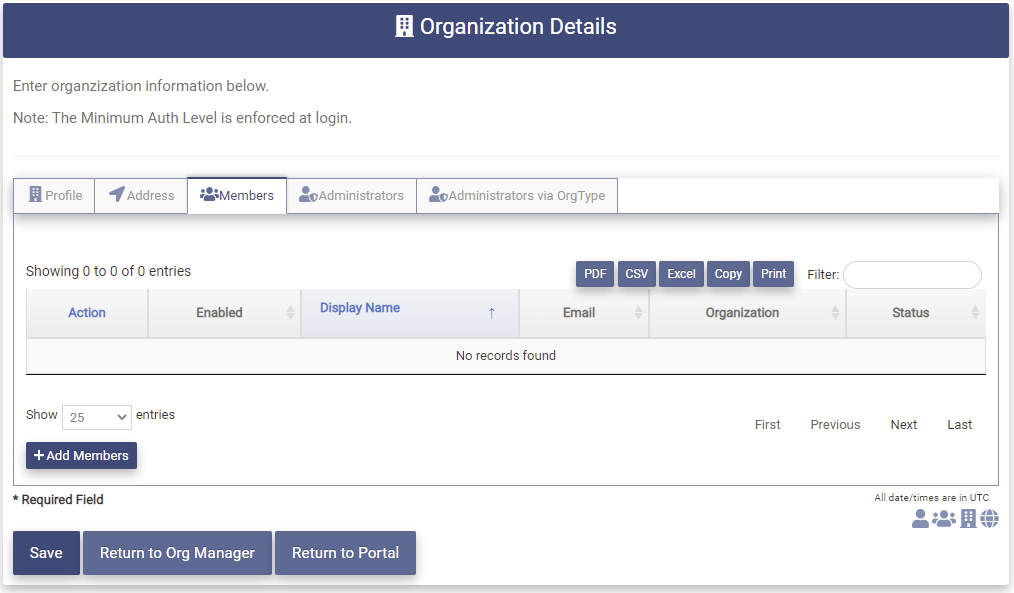 Create Org Members tab
