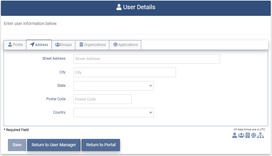 Create User Address Tab