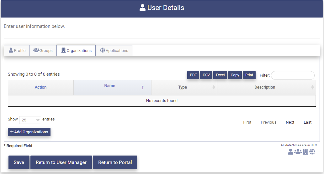 Create User Org Tab
