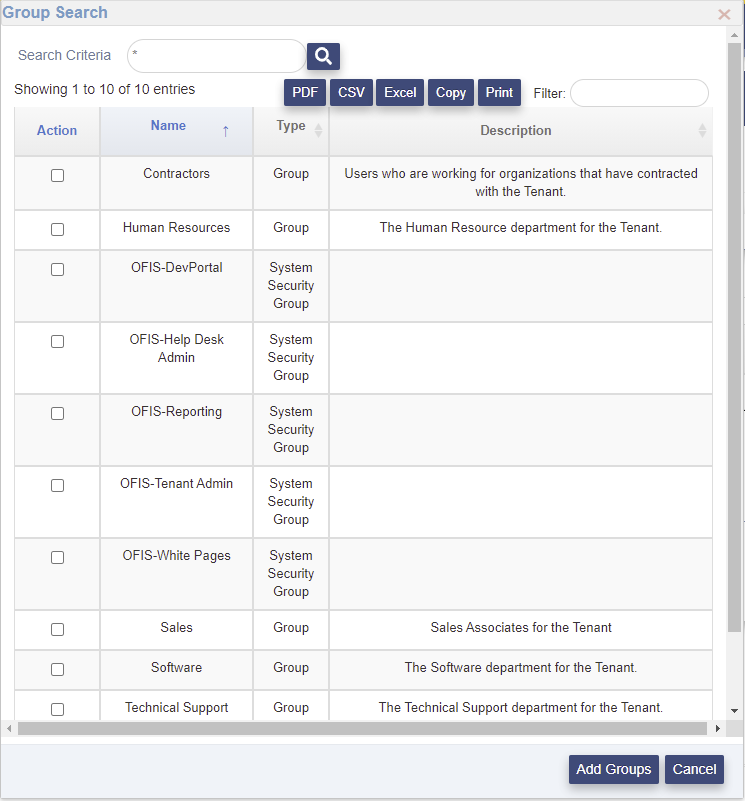 Group Search page