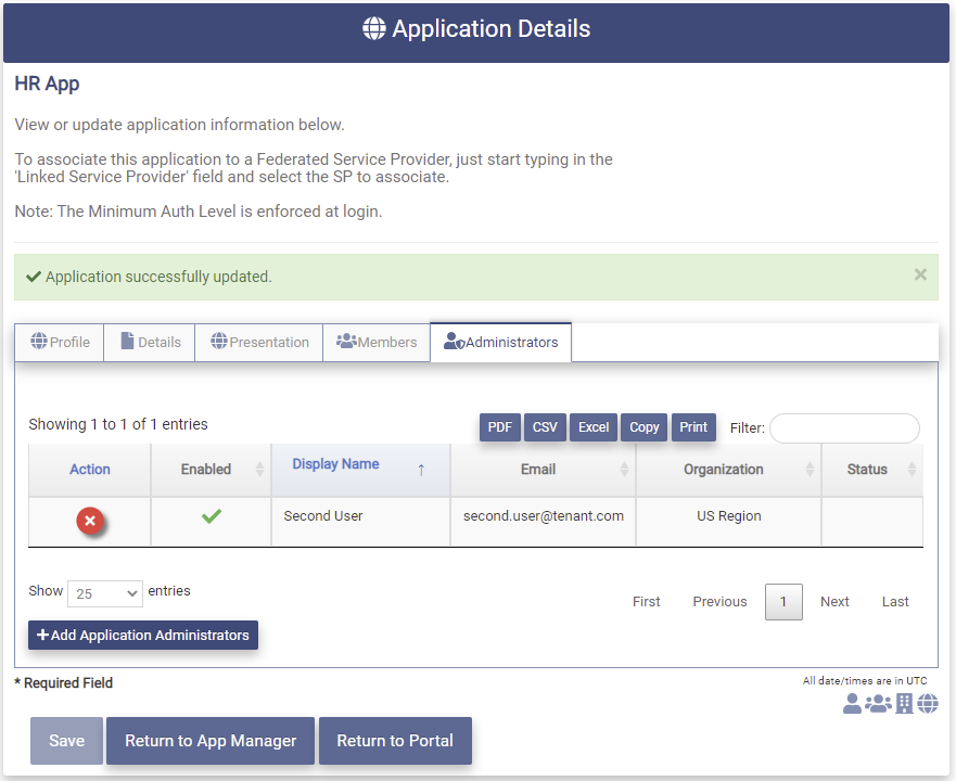 Modify App Remove Admin Success