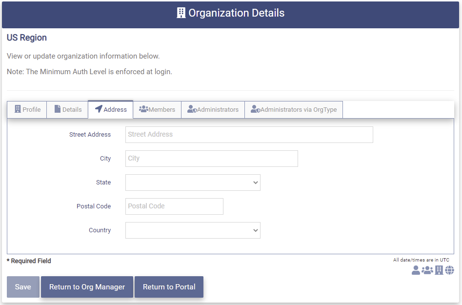 Modify Org Address Tab