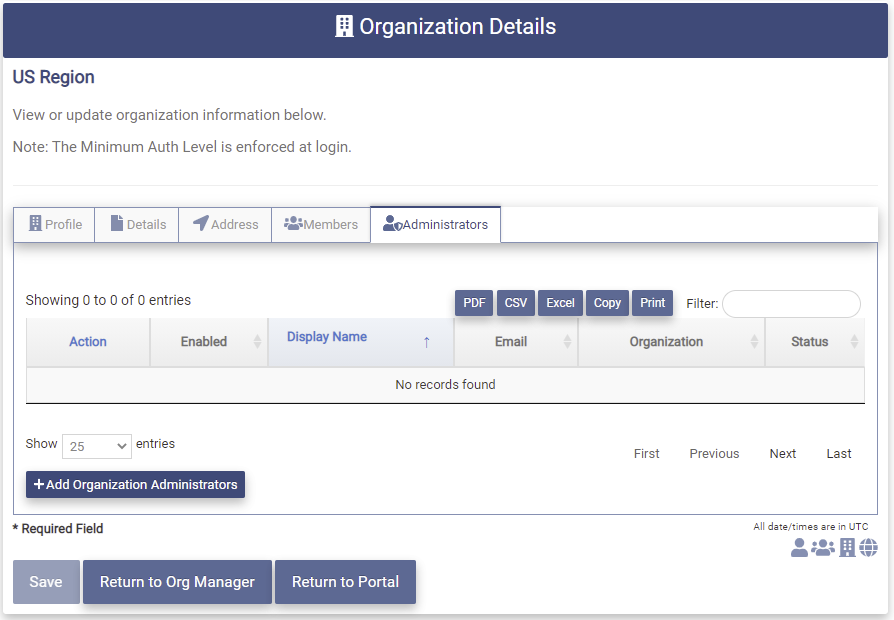 Modify Org Admin Tab