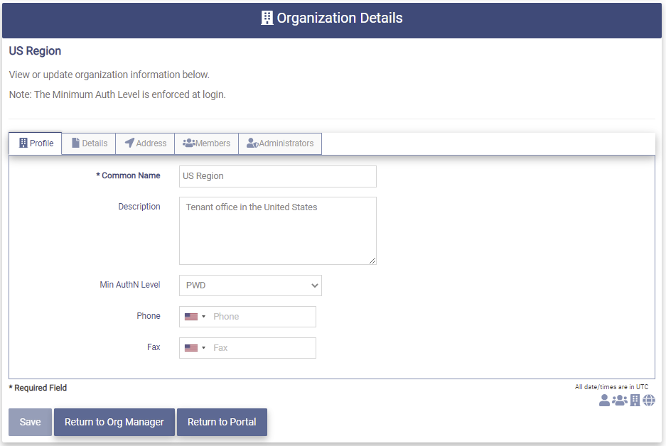 Modify Org Details Page