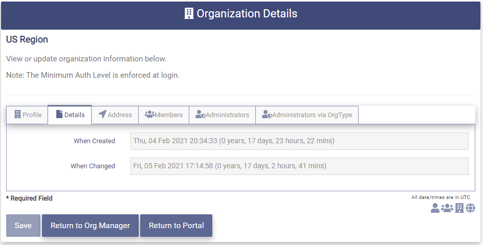 Modify Org Details Tab