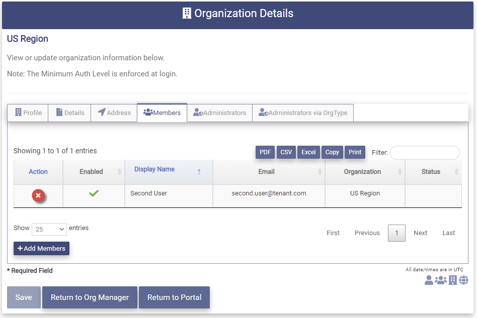Modify Org Members Tab