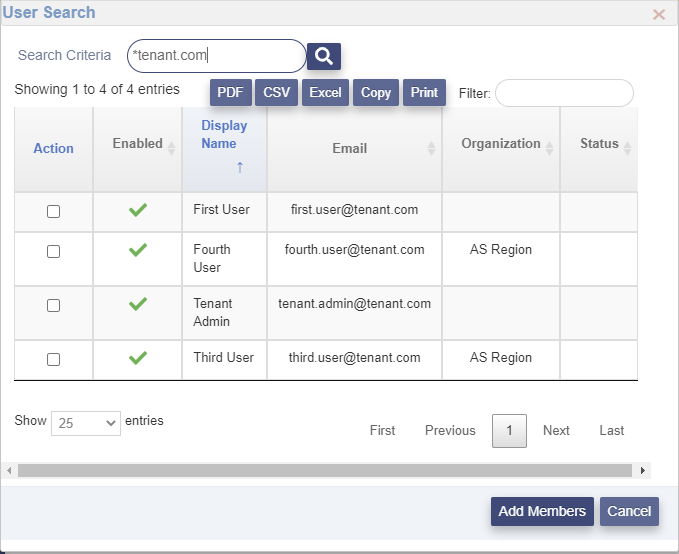Modify Org User Search page