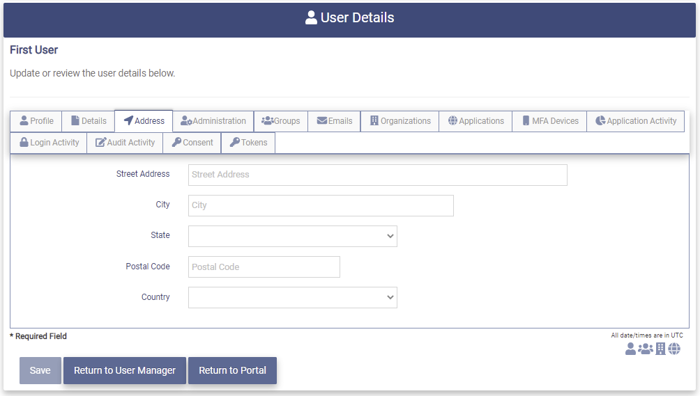 Modify User Address Tab