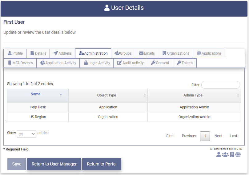 Modify User Admin Tab