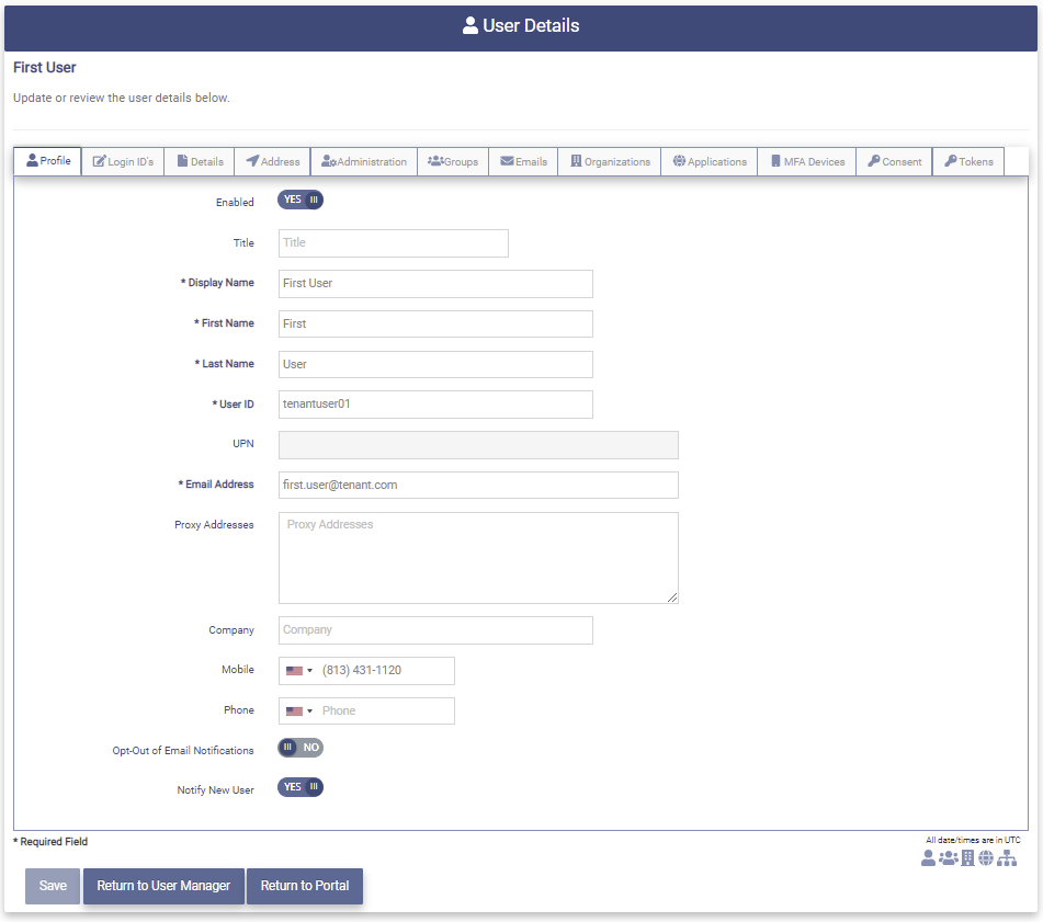 Modify User Details Page