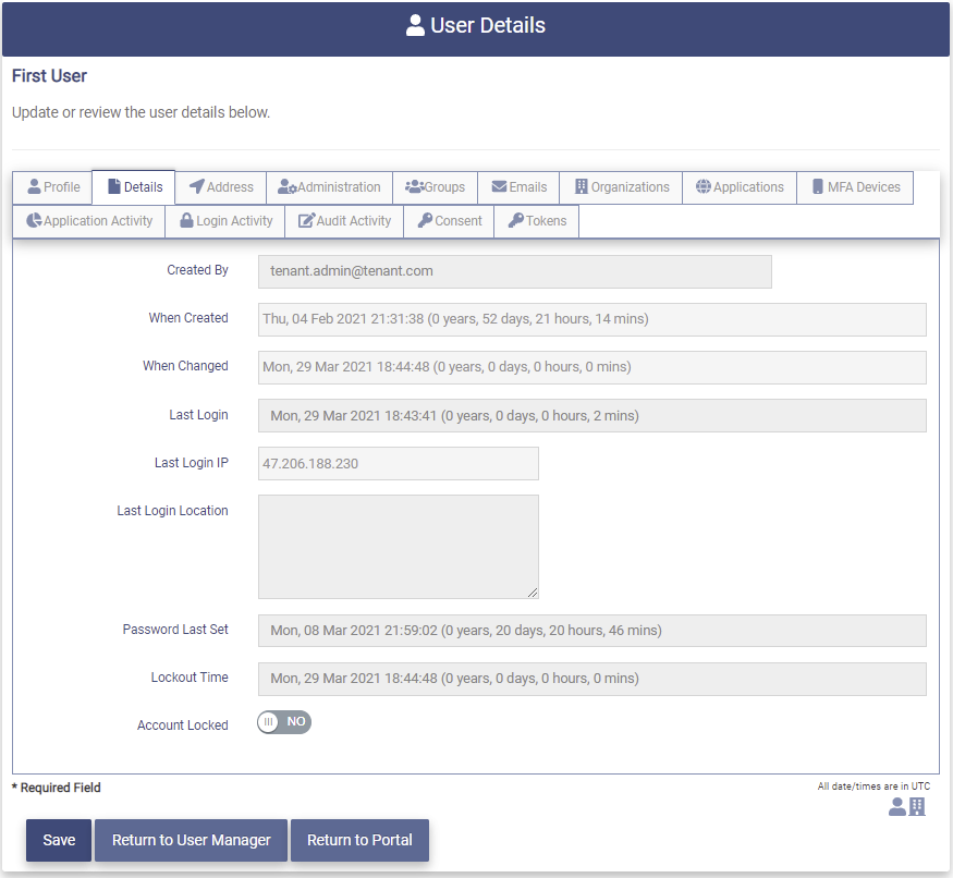 Modify User Details Tab