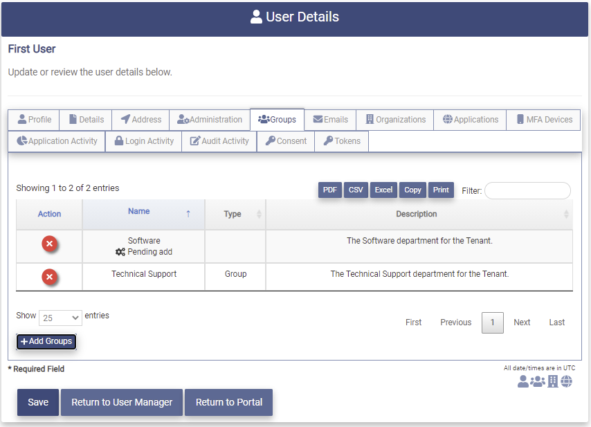 Modify User Group Pending Add