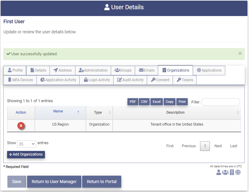 Modify User Remove Org Success