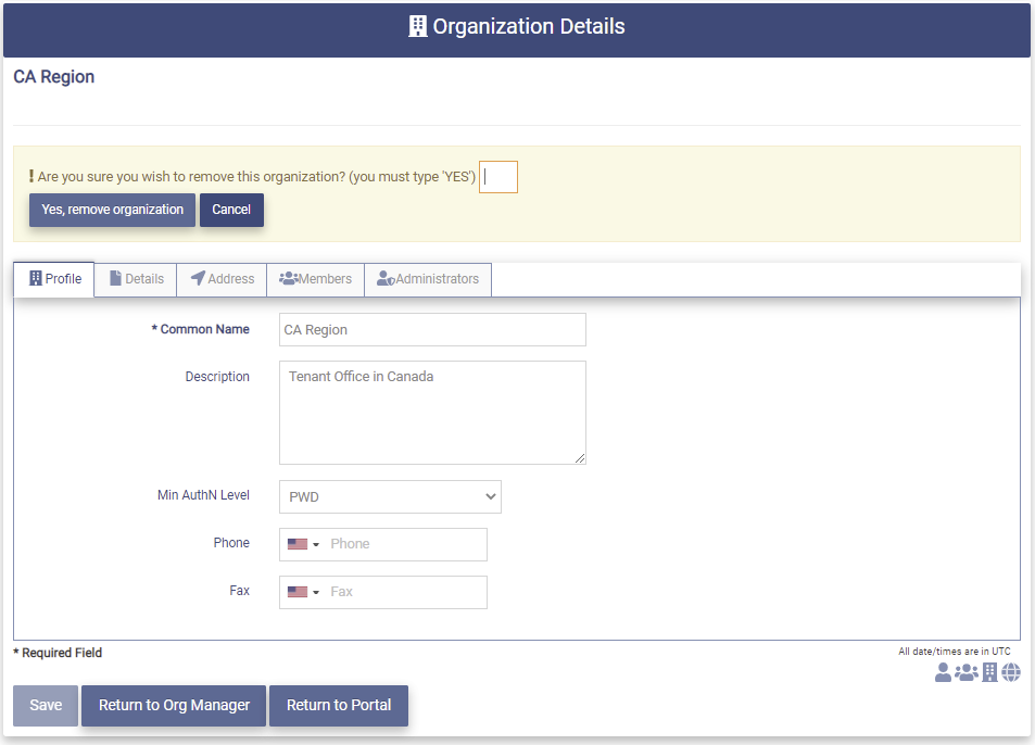 Remove Org Profile msg