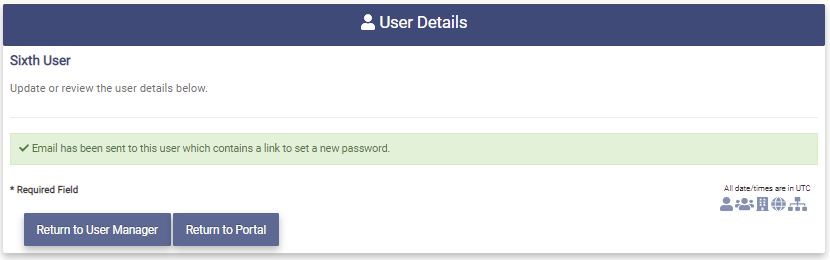 Reset User Password Email Sent msg