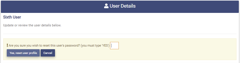Reset User Password Message