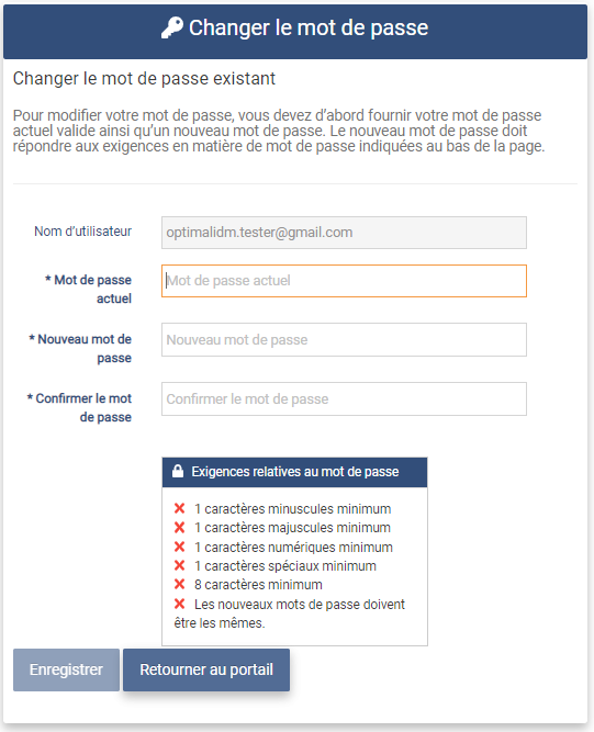 Change Password page