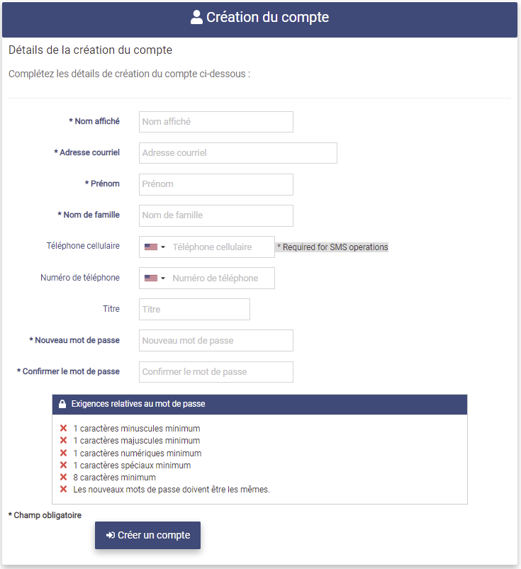 Local Account Registration page