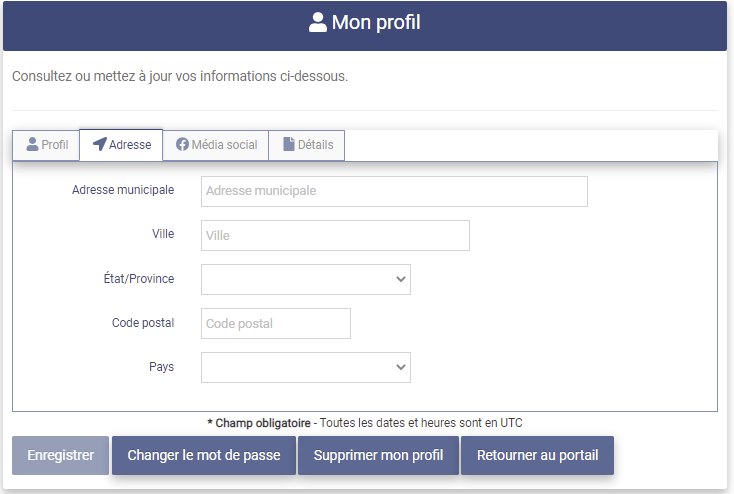 My Profile Address Tab