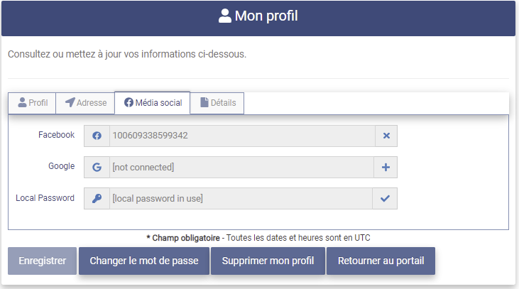 My Profile Social Media tab