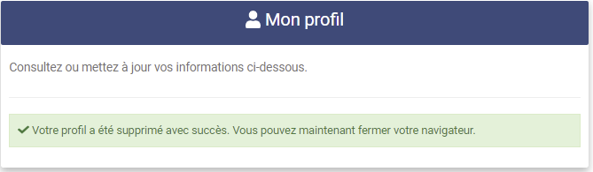 Remove My Profile Success msg