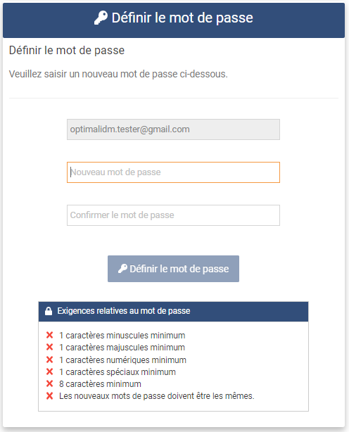 Set Password page