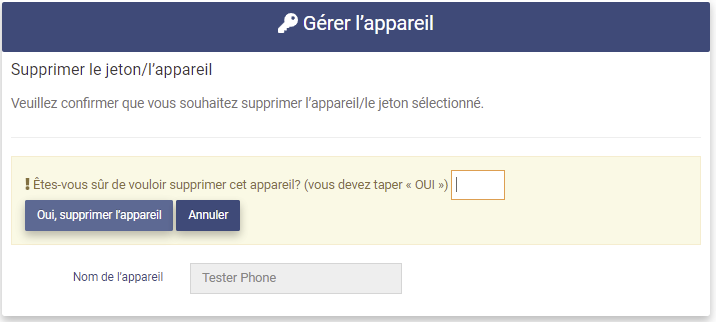 Device Delete page