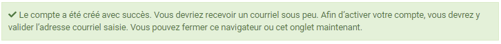 Account Registration Successs msg