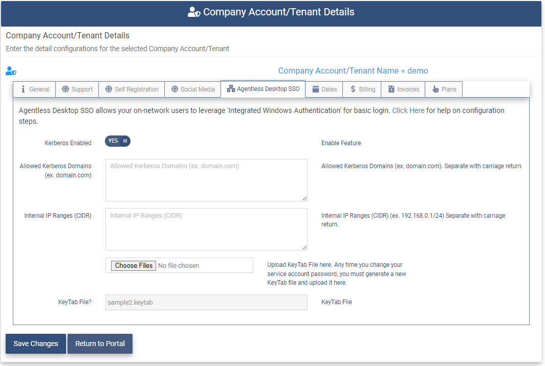 Tenant Agentless Desktop SSO tab